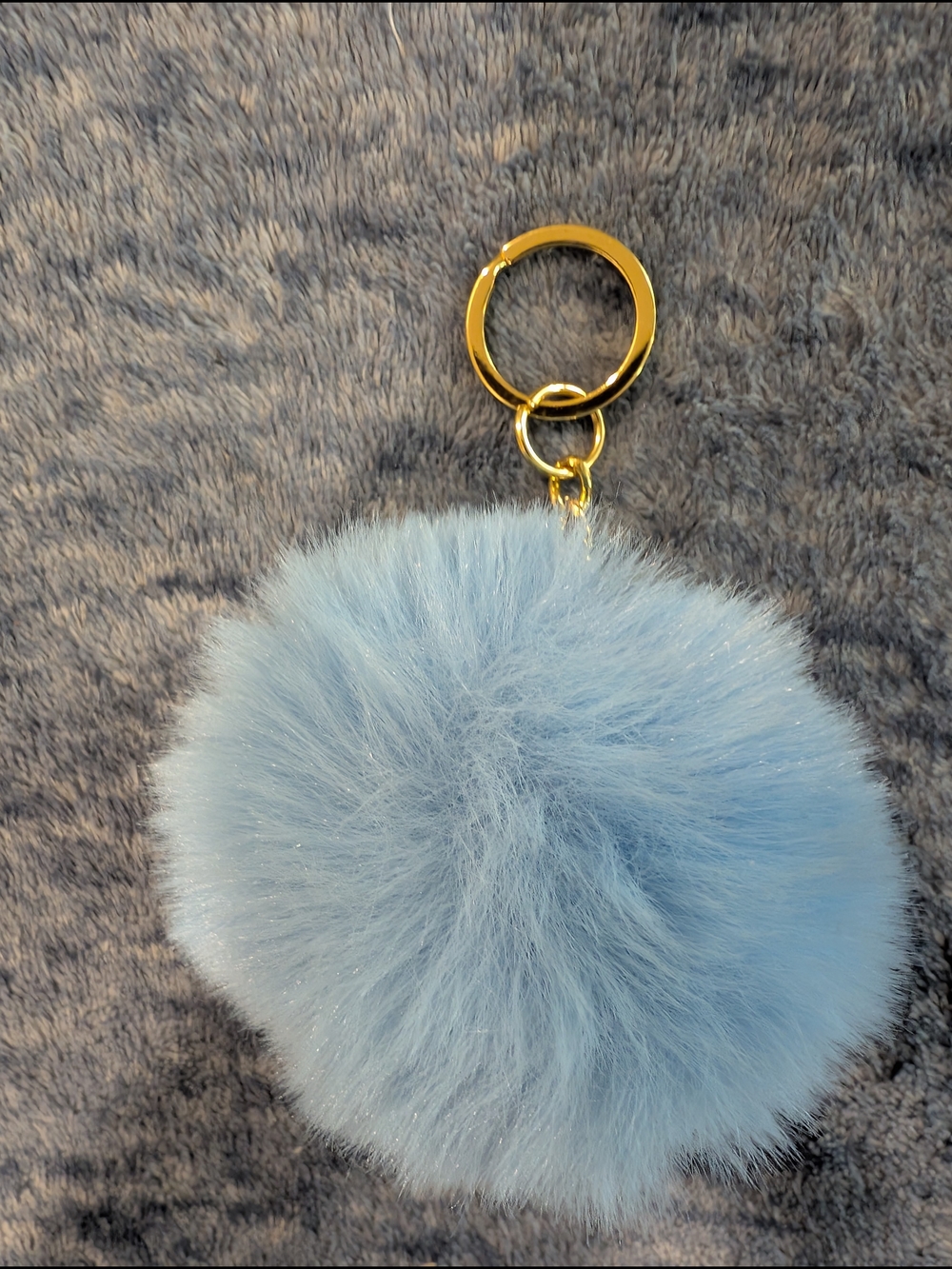 Light Blue NWOT Fuzzy Pom Keychain with Gold Ring